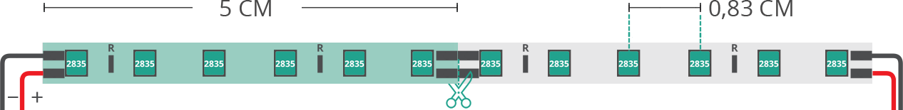 LED strip’s technical drawing 2835 24V IP20 3500K 3step 120led/m