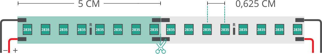 LED strip’s technical drawing 2835 24V IP20 3000K 3step 160led/m