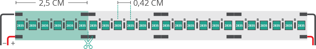 LED strip’s technical drawing 2835 24V IP20 3500K 3step 240led/m