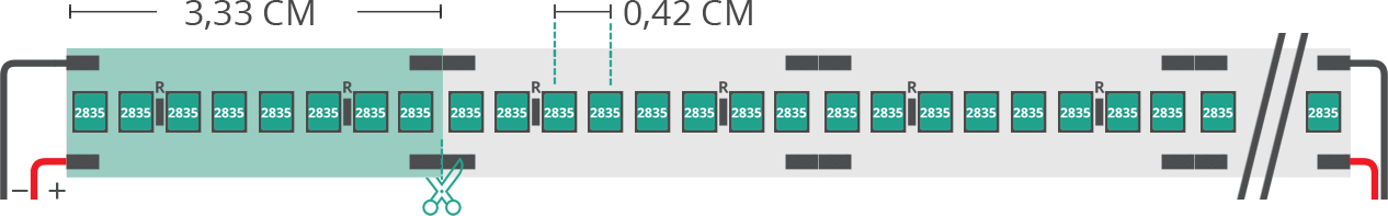 LED strip’s technical drawing 2835 24V IP20 4000K 3step 240led/m