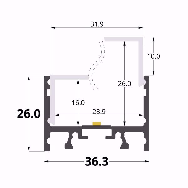 Picture of 36x26 surface aluminium profile, 3 meters