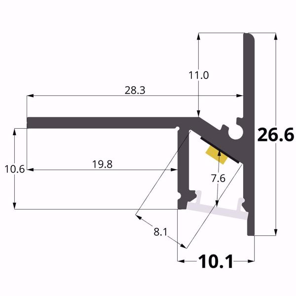 Picture of 30x27 mm black aluminium profile for step, 2 meters