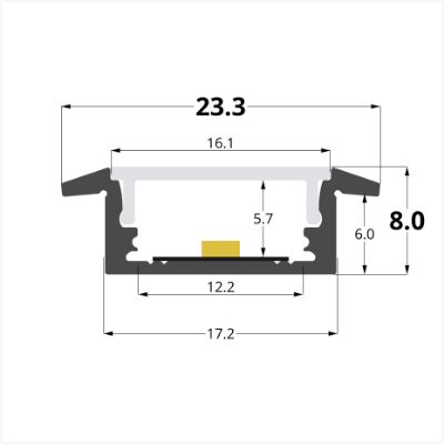 Image de Profilé en aluminium encastrable 23x8mm sans rainure