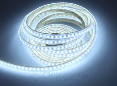 Immagine di Striscia led 5m bianco freddo 6500K 3step 2835 120led/m 12V 9,6W/m, IP65 tubo di silicone estruso bordi pieni interno vuoto