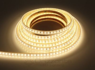 Immagine di Striscia led 5m bianco caldo 3000K 3step 2835 120led/m 24V 9,6W/m, IP65 tubo di silicone estruso bordi pieni interno vuoto